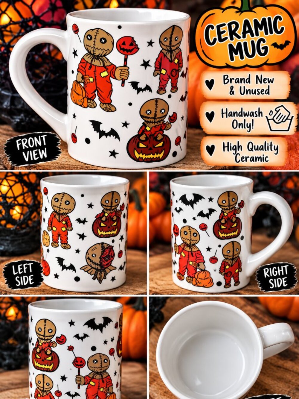 Trick ’r Treat Sam Ceramic Mug Halloween Horror Pumpkin Bats Spirit New